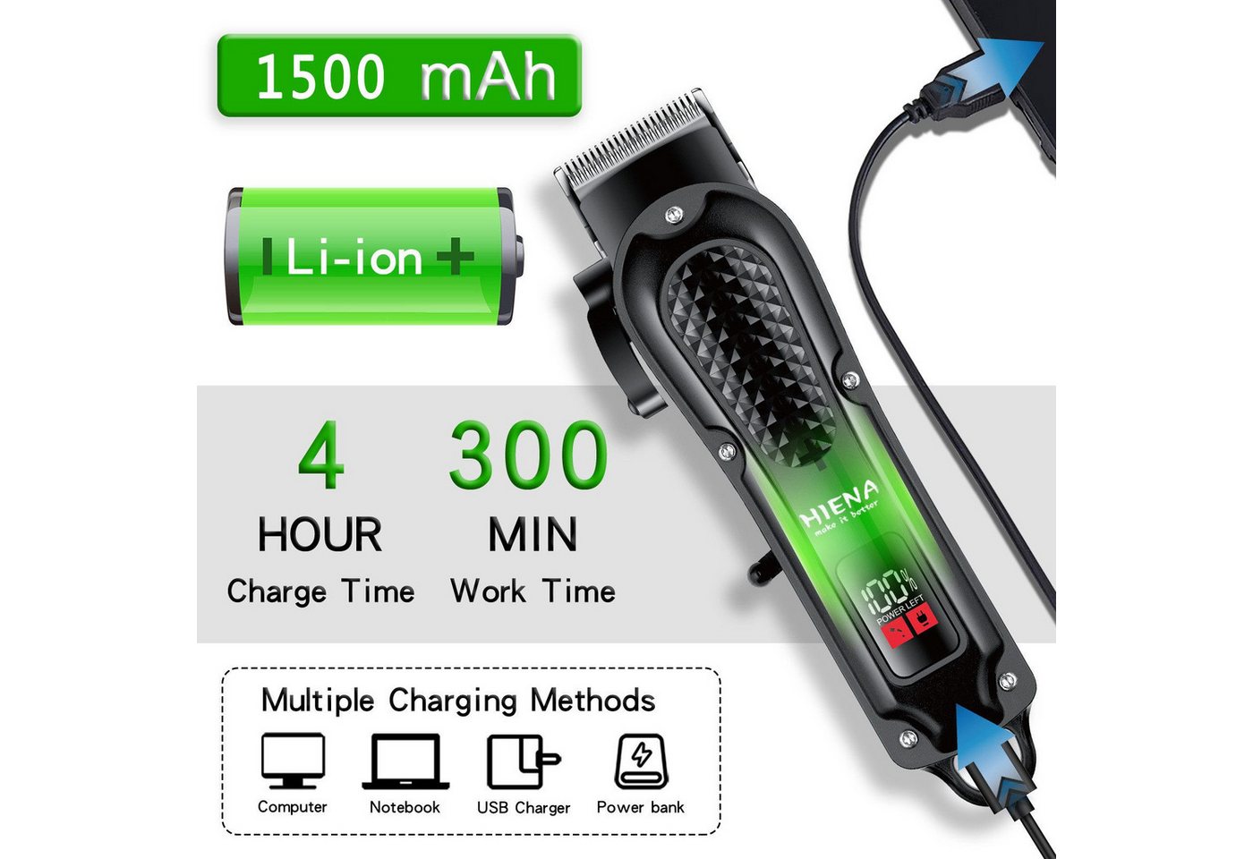 feinlux Haarschneider Professionelles Haarschneidemaschine Set für Herren, profi Barber Rasierer Herren LED Elektrisch Herrenhaarschneider, Barttrimmer und Folienrasierer, für Stylisten und Friseure Grooming Bild 2