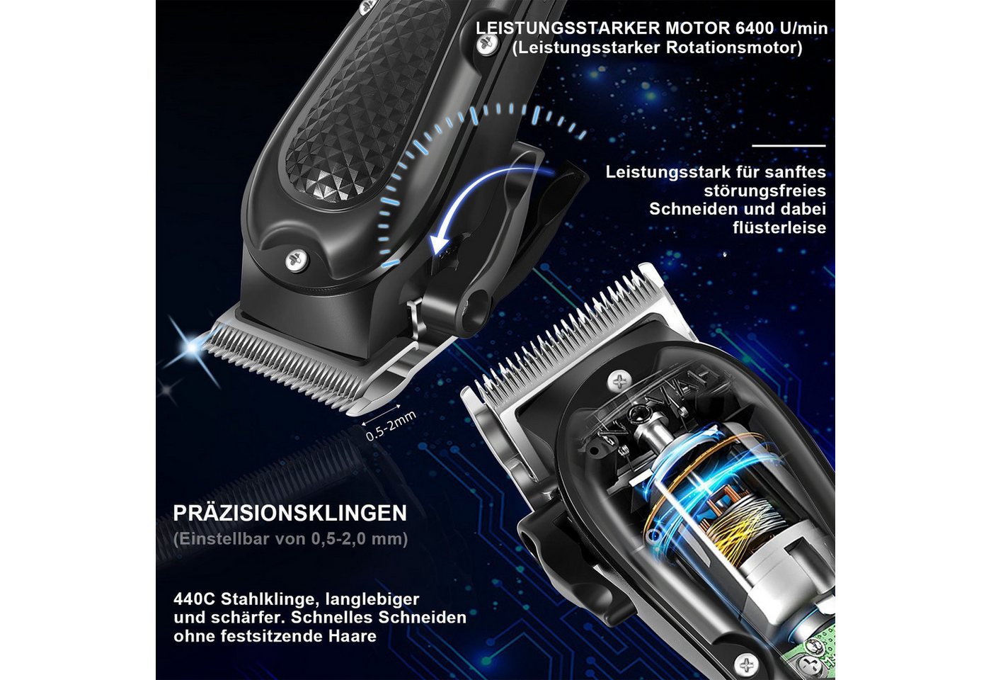 feinlux Haarschneider Professionelles Haarschneidemaschine Set für Herren, profi Barber Rasierer Herren LED Elektrisch Herrenhaarschneider, Barttrimmer und Folienrasierer, für Stylisten und Friseure Grooming Bild 5