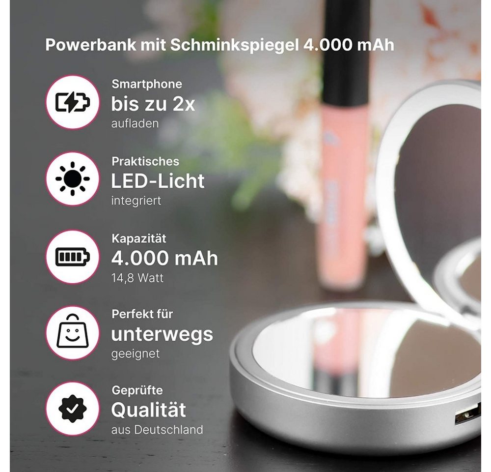 Lotta Power Makeup Mirror Power - Zusatzakku mit Schminkspiegel - space grey Powerbank