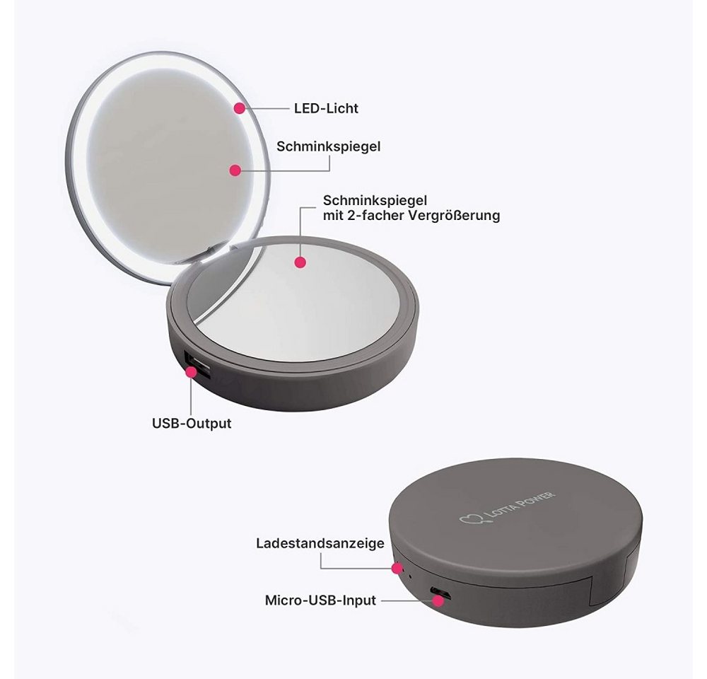 Lotta Power Makeup Mirror Power - Zusatzakku mit Schminkspiegel - space grey Powerbank Bild 3
