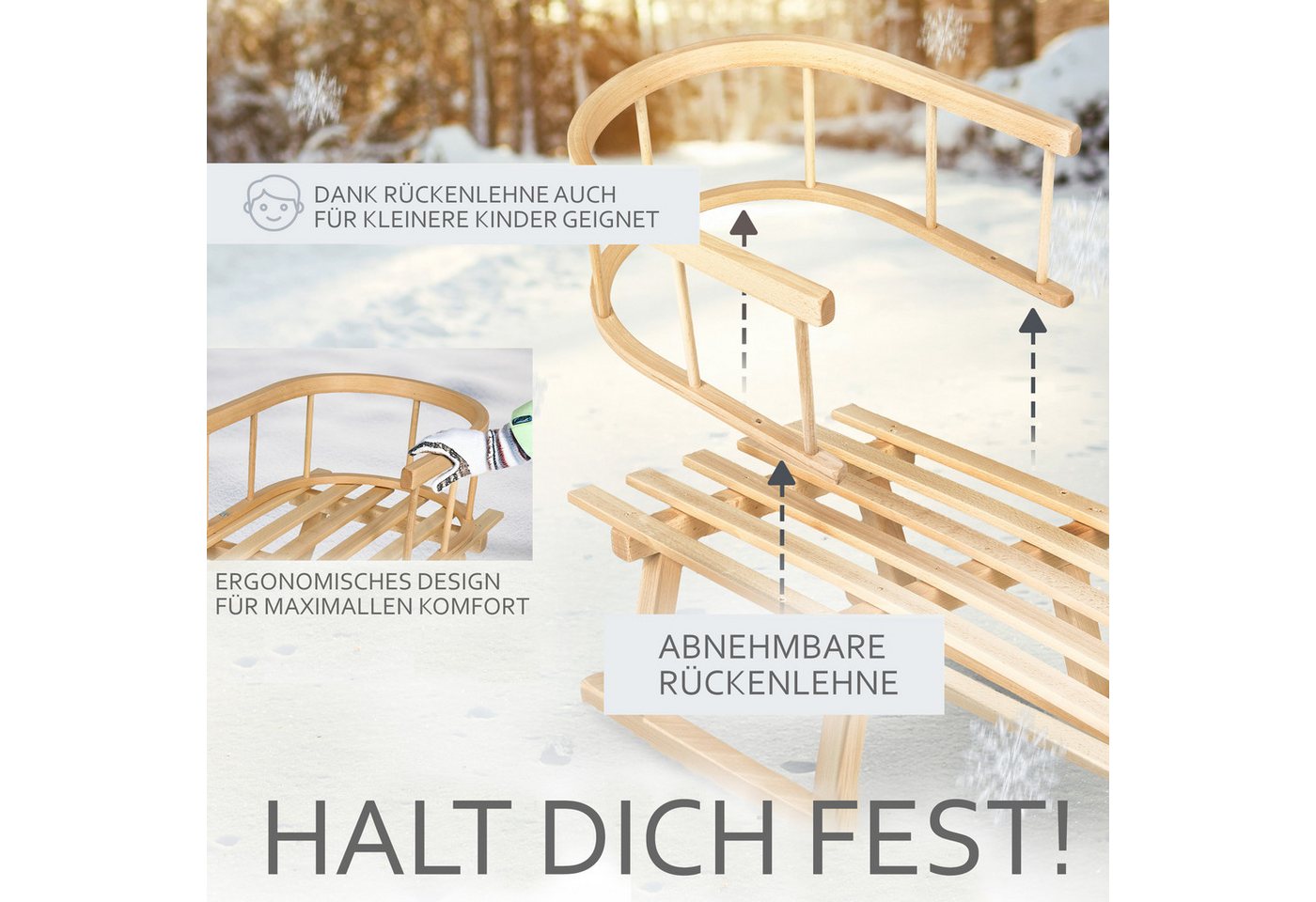 BambiniWelt by Rafael K. Schlitten CE-Hörnerrodel CE-Holzschlitten Hornschlitten mit Rückenlehne + Seil Bild 5