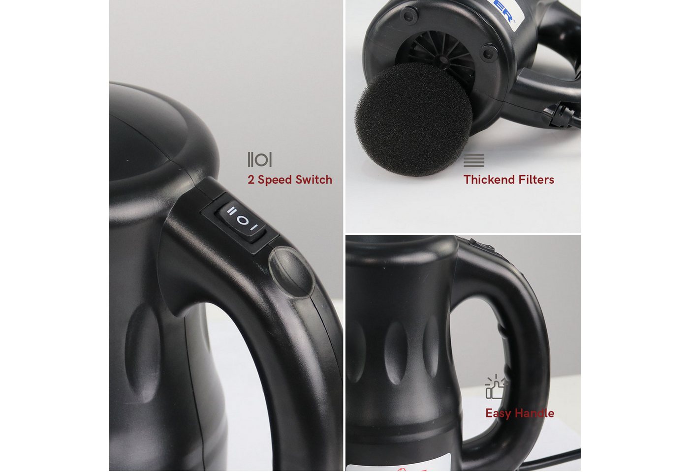 XPOWER Handstaubsauger Trockner A-2 Computerbetriebener Druckluftstaubsauger, Luftpumpe, 550 W, mit Beutel, Zweigangverstellung, kompakte Größe, starke Leistung, ABS-Gehäuse Bild 3