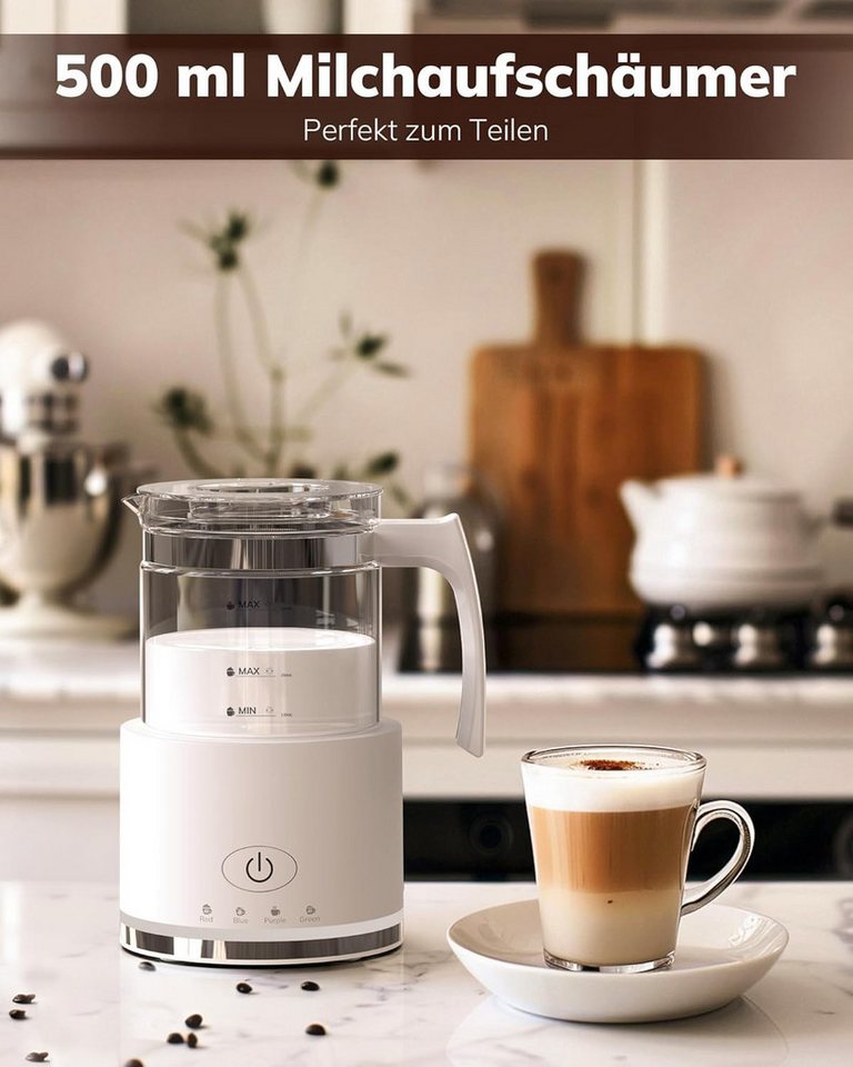 TWUFY Milchaufschäumer mit 500 ml Glas Behälter, elektrisch, für heißen & kalten Milchschaum, 600 W, für Cappuccino Latte Macchiato heiße Schokolade uvm Bild 4