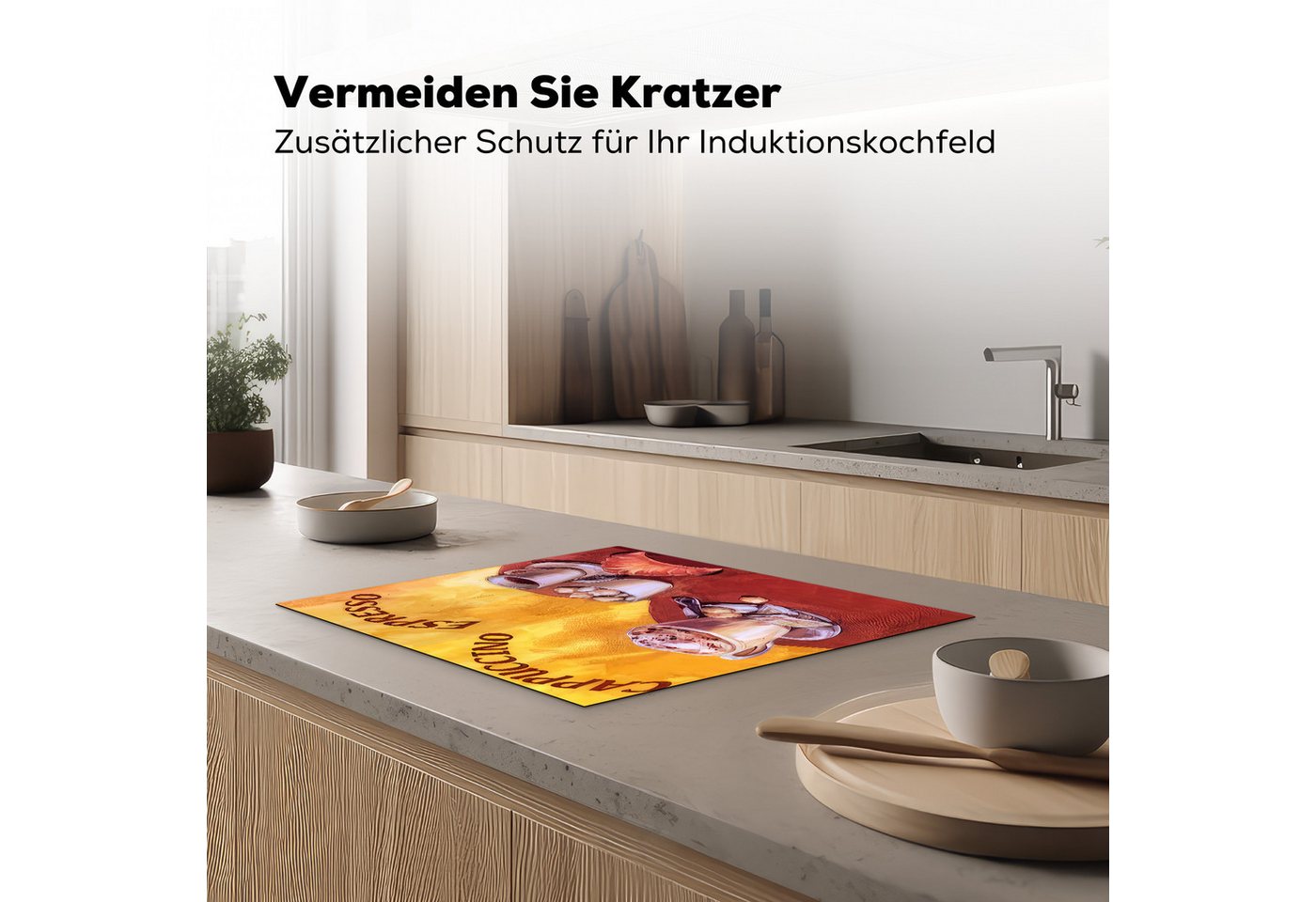 MuchoWow Herd-Abdeckplatte Cappuccino - Espresso - Kaffee - Vintage, Vinyl, (1 tlg), Abdeckung Induktionskochfeld Schutzmatte, Küche Deko, 65x52 cm