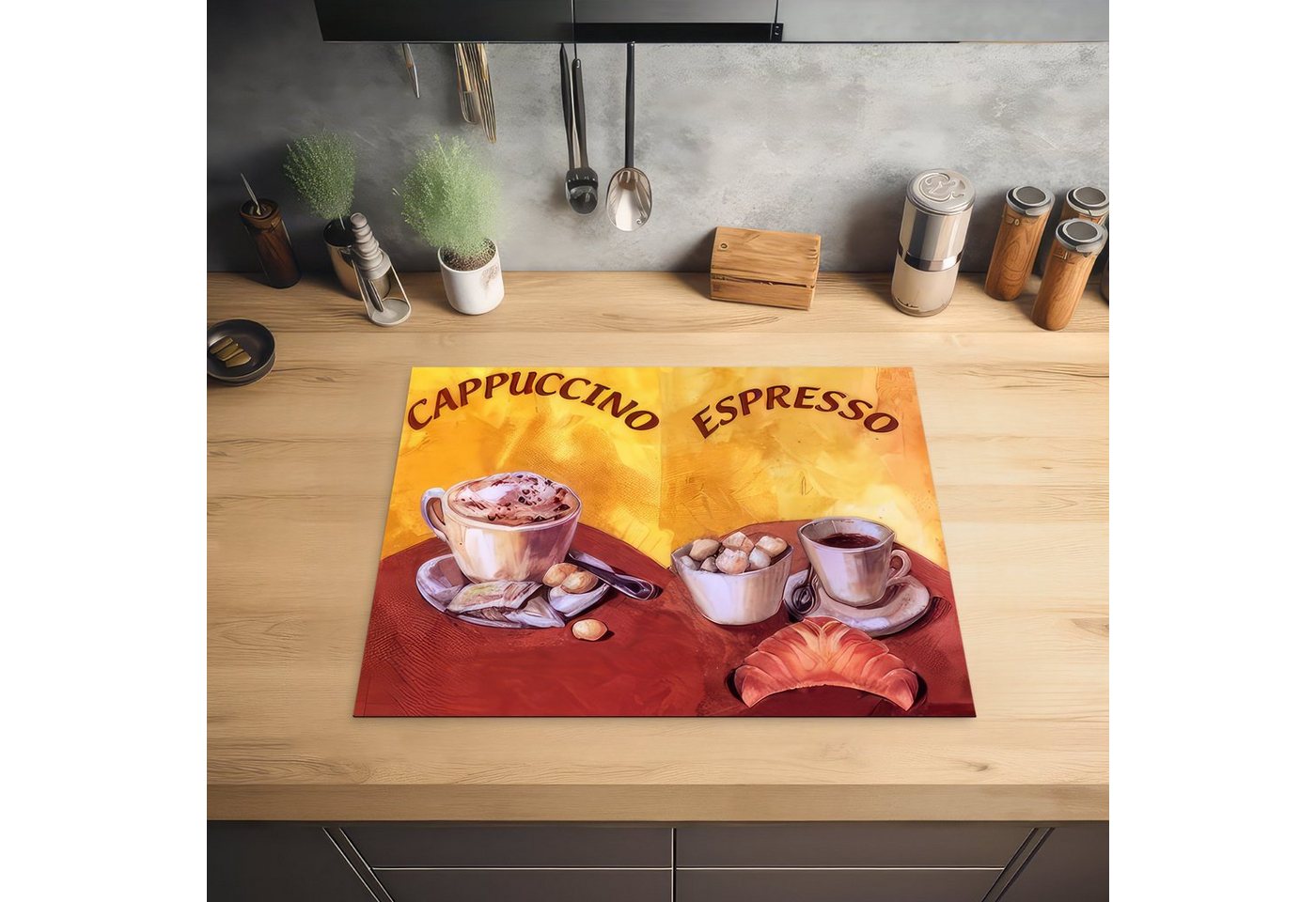 MuchoWow Herd-Abdeckplatte Cappuccino - Espresso - Kaffee - Vintage, Vinyl, (1 tlg), Abdeckung Induktionskochfeld Schutzmatte, Küche Deko, 65x52 cm Bild 3