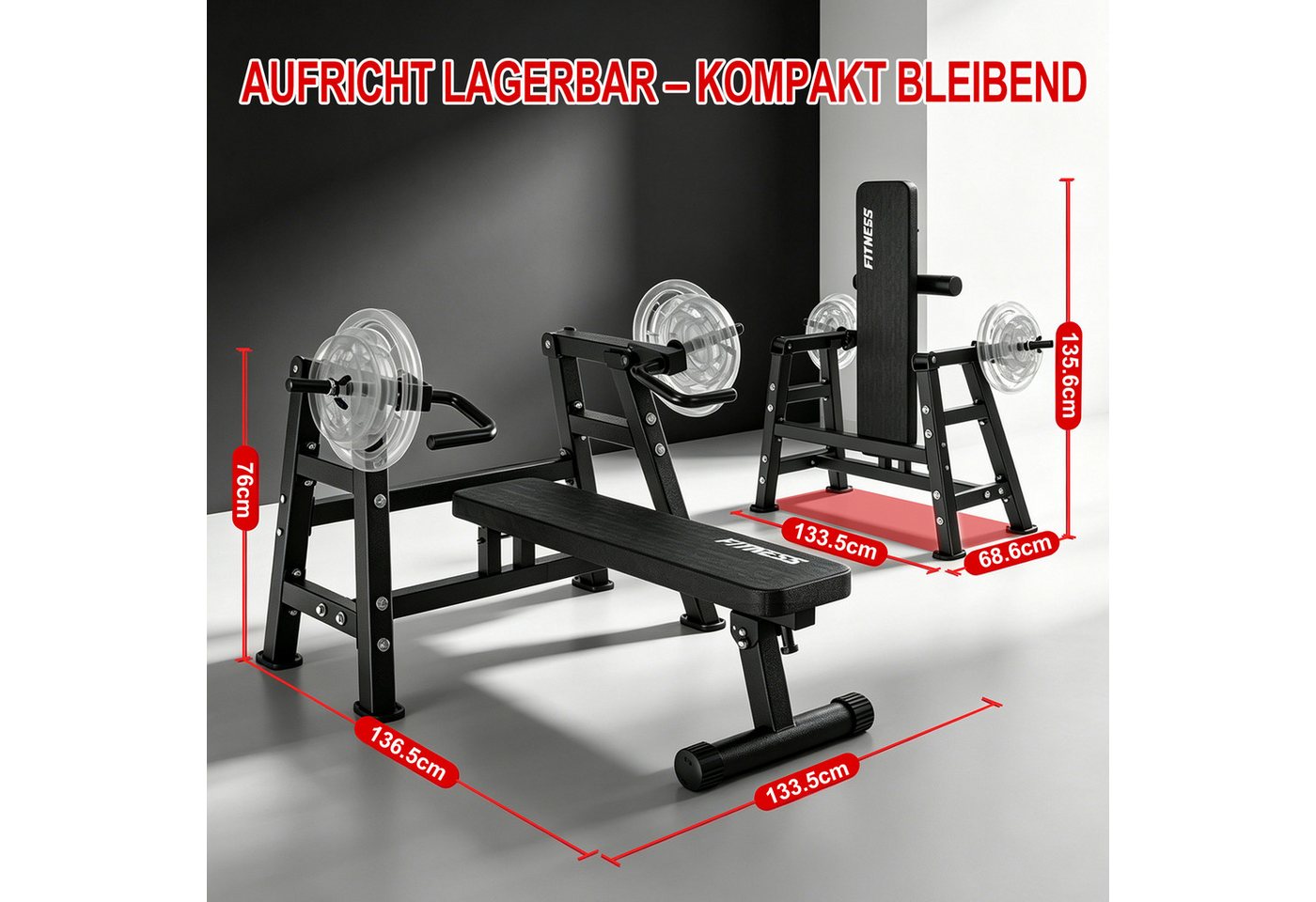 VOWVIT Kraftstation Brustpresse 400 kg multifunktional für Heimtraining, (1-tlg., ohne Hantelscheiben), Unabhängige Hebelarme für sicheres Oberkörper-Training zu Hause Bild 5