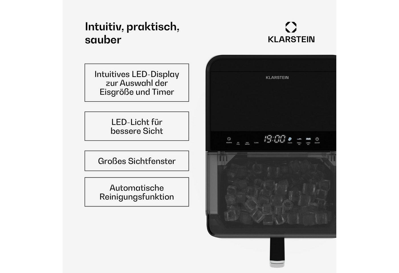 Klarstein Eiswürfelmaschine Ice Lux Eiswürfelbereiter, Edelstahl für Zuhause 23kg/Tag LED Display Touch 1,9 L Ice Maker Bild 2