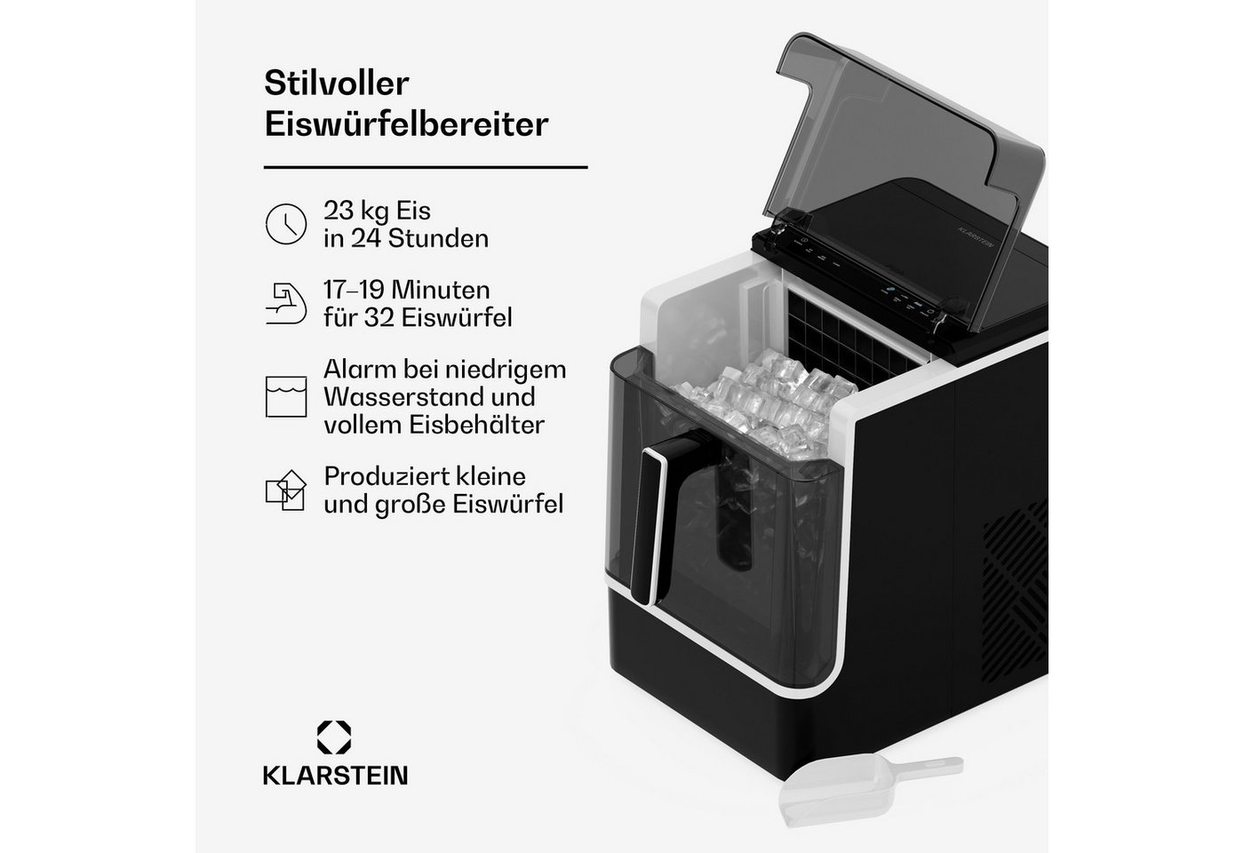 Klarstein Eiswürfelmaschine Ice Lux Eiswürfelbereiter, Edelstahl für Zuhause 23kg/Tag LED Display Touch 1,9 L Ice Maker Bild 5