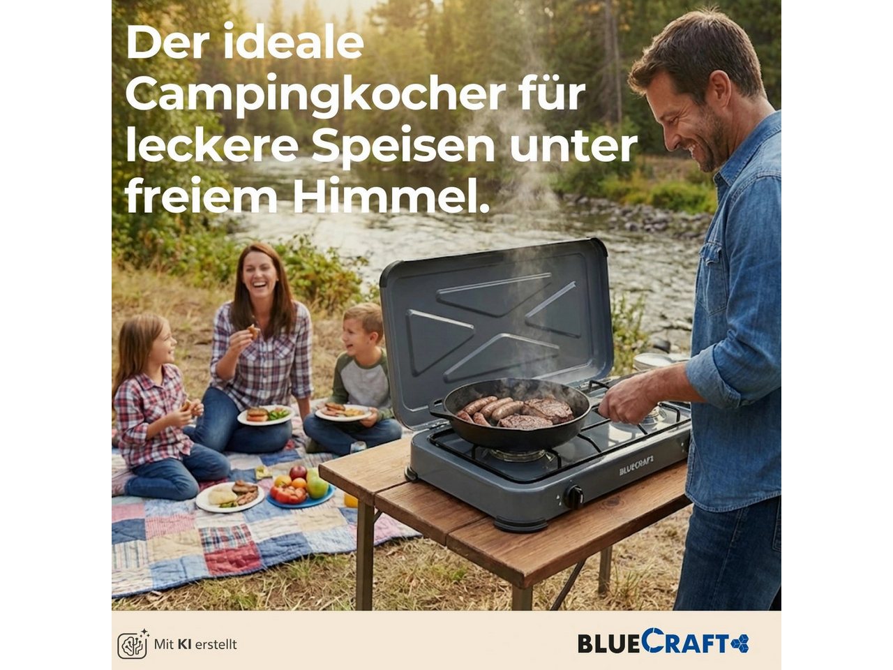 BlueCraft Gaskocher 2 flammig mit Zündsicherung 50mbar Propan Gas Campingkocher 4,4 kW, (Set), Camping Gas Kocher 2 flammen für Gasflasche Gasherd Gas-Kochfeld Bild 5