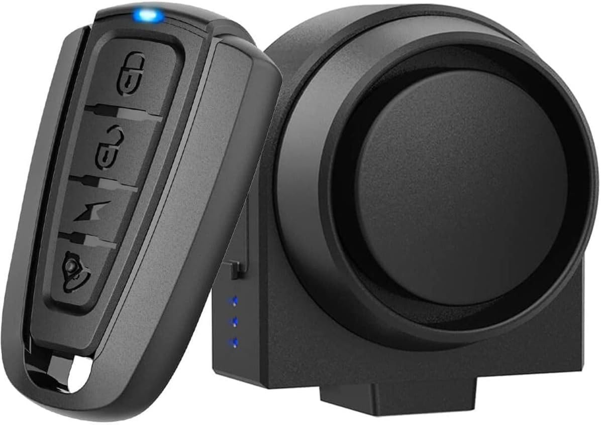Forrlite Alarmschloss 113dB Bicycle Alarm System,Wireless Anti-Theft,Vibration,Motion Sensor (Waterproof, Motorcycle Alarm with Remote Control, Window/Door Burglar Alarm)