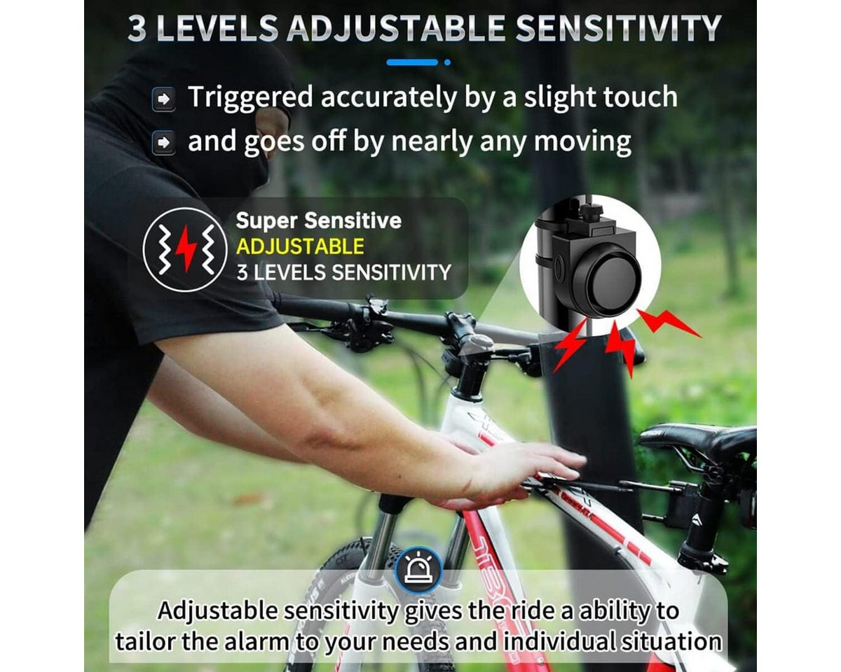 Forrlite Alarmschloss 113dB Bicycle Alarm System,Wireless Anti-Theft,Vibration,Motion Sensor (Waterproof, Motorcycle Alarm with Remote Control, Window/Door Burglar Alarm) Bild 4