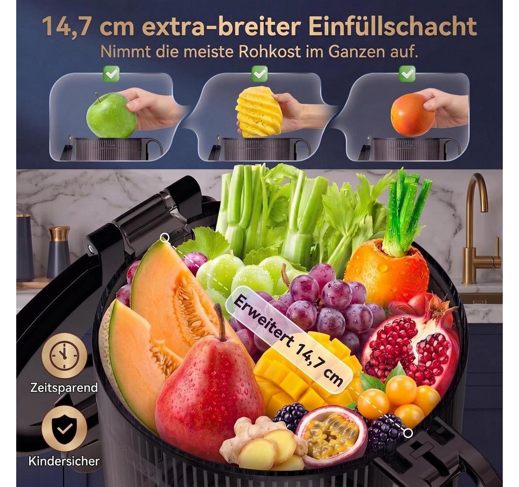 GarveeMore Entsafter Kaltpress-Entsafter leiser Motor für Obst & Gemüse