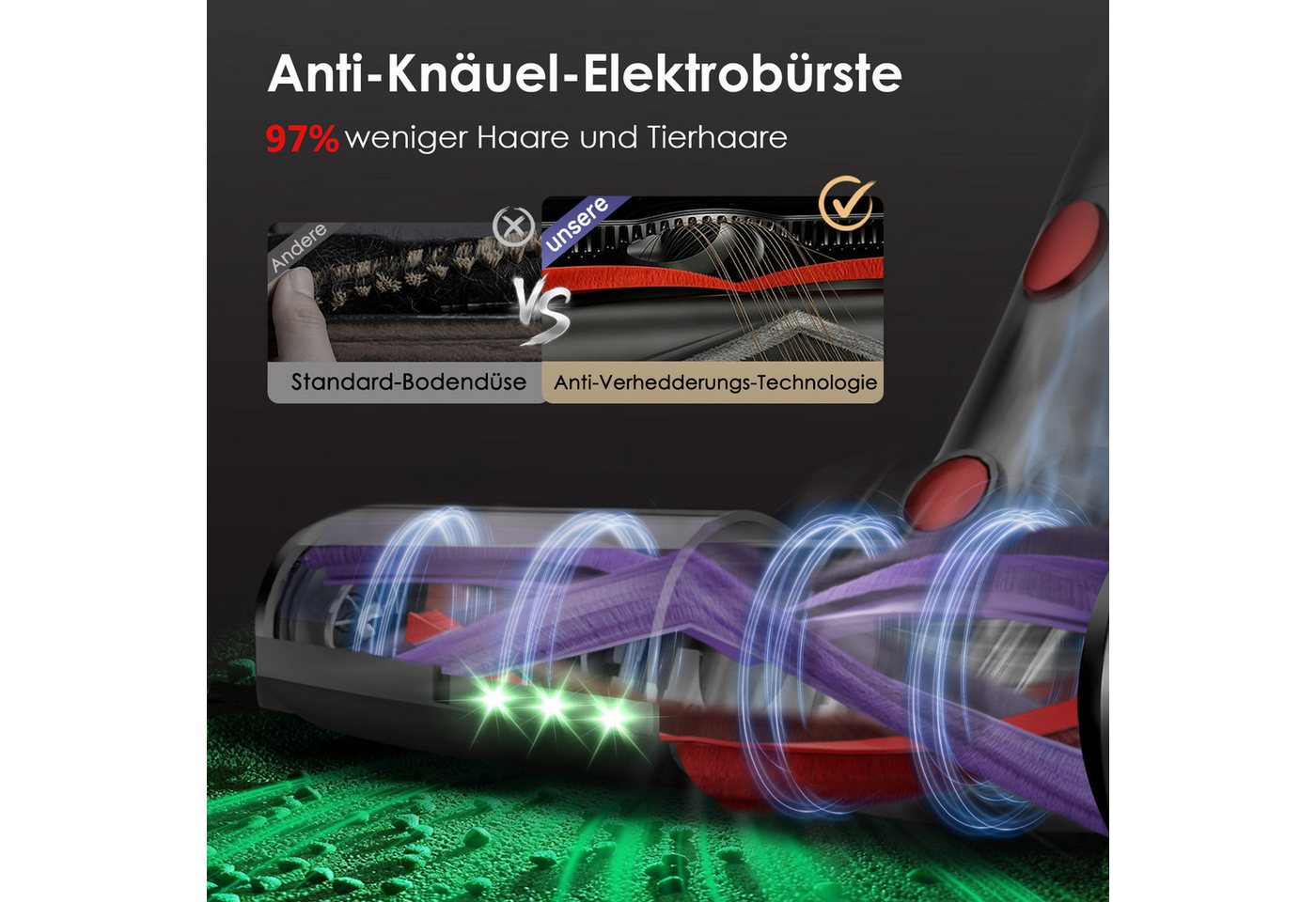 Hiazurm Akku-Hand-und Stielstaubsauger 75000Pa Akku Staubsauger,70Min Staubsauger Kabellos, 180° Flexibles Biegegelenk,OLED Display Staubsauger für Tierhaare,Teppich und Hartboden, GreenEye-Technologie Akkustaubsauger, Selbststehendes Design