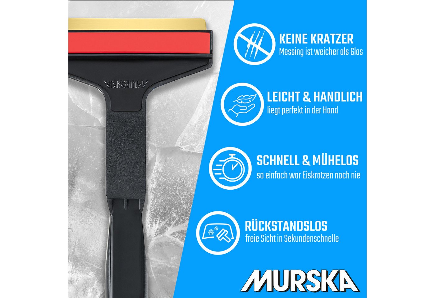 L & P Car Design Eiskratzer Auto 2 Stück 210 mm Eisschaber Scheibenreiniger Messingklinge aus Premium HIPS - Messingklinge & Gummilippe - Murska aus Finnland