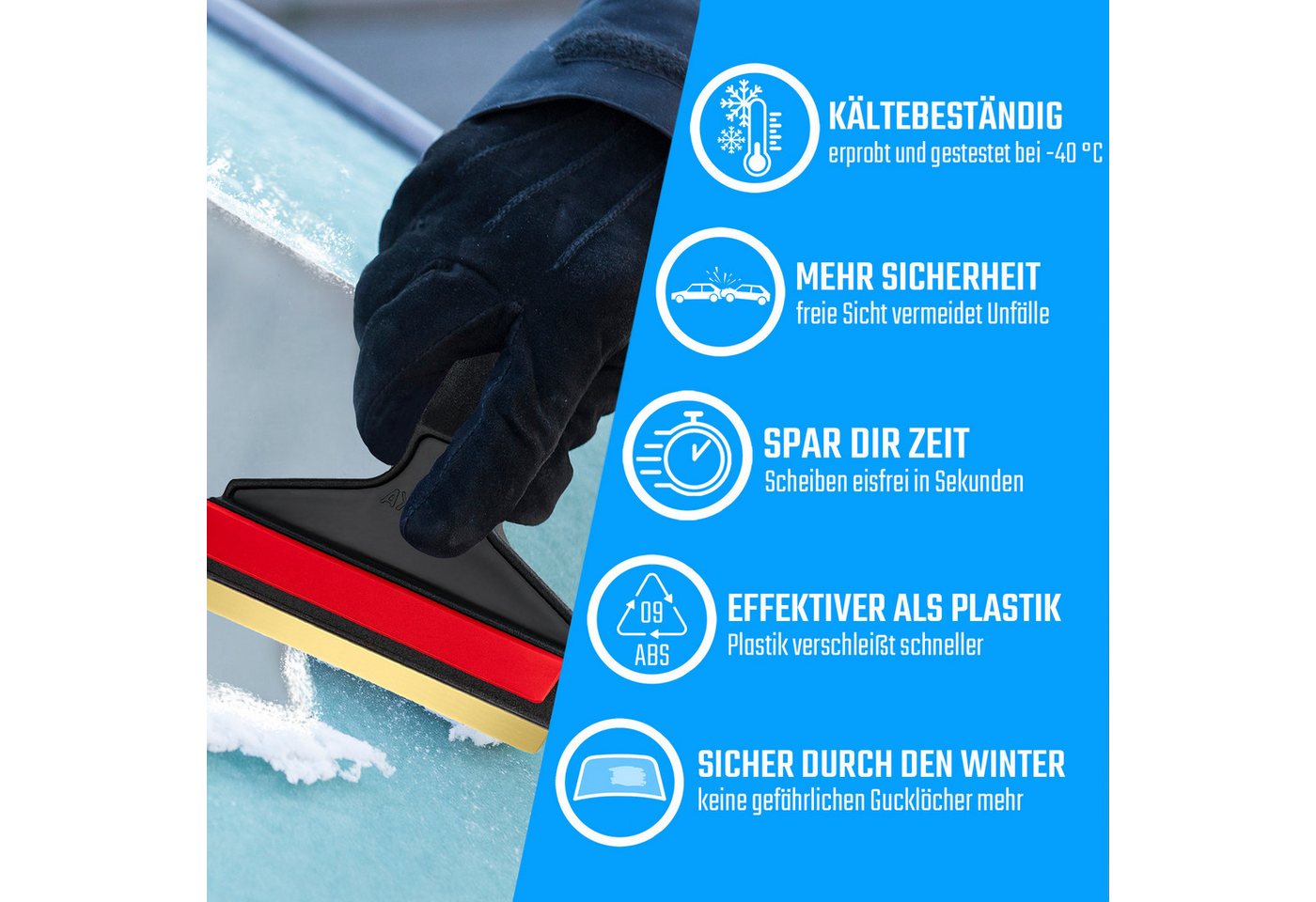 L & P Car Design Eiskratzer Auto 2 Stück 210 mm Eisschaber Scheibenreiniger Messingklinge aus Premium HIPS - Messingklinge & Gummilippe - Murska aus Finnland Bild 3