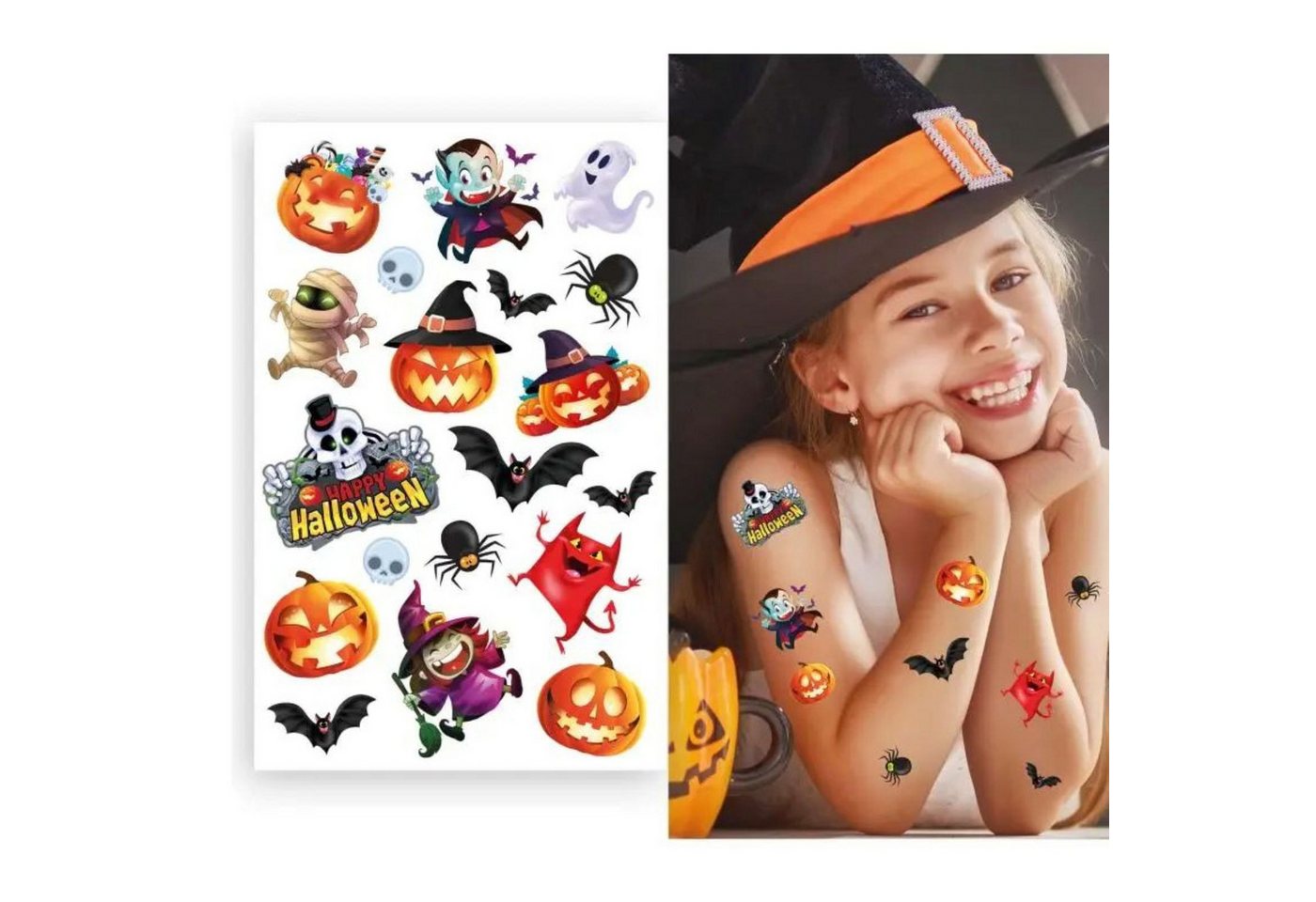 Fiestas Guirca Theaterschminke Halloween Tattoos 'Kürbisse & Geister', 1 Bogen Bild 2
