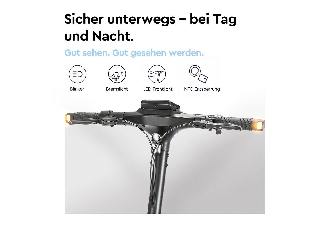 Valden E-Scooter GT mit Straßenzulassung 500 W 60 km Blinker pannensicher NFC Lock, 500 W, 20 km/h, 1000W Spitzenleistung, Vollfederung, 140 kg Tragkraft