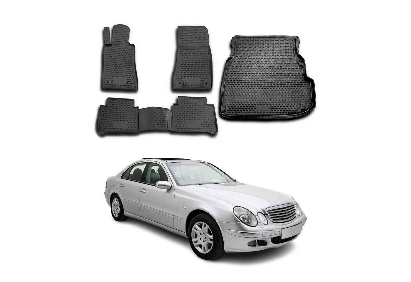 OMAC Auto-Fußmatten Fußmatten & Kofferraumwanne Set für Mercedes E Klasse W211 2002-2009 (5 St), für Mercedes E Klasse W211 2002-2009 Mercedes E Klasse W211 2002-2009, Einfache Installation,Antirutsch,Leicht zu reinigen Bild 4