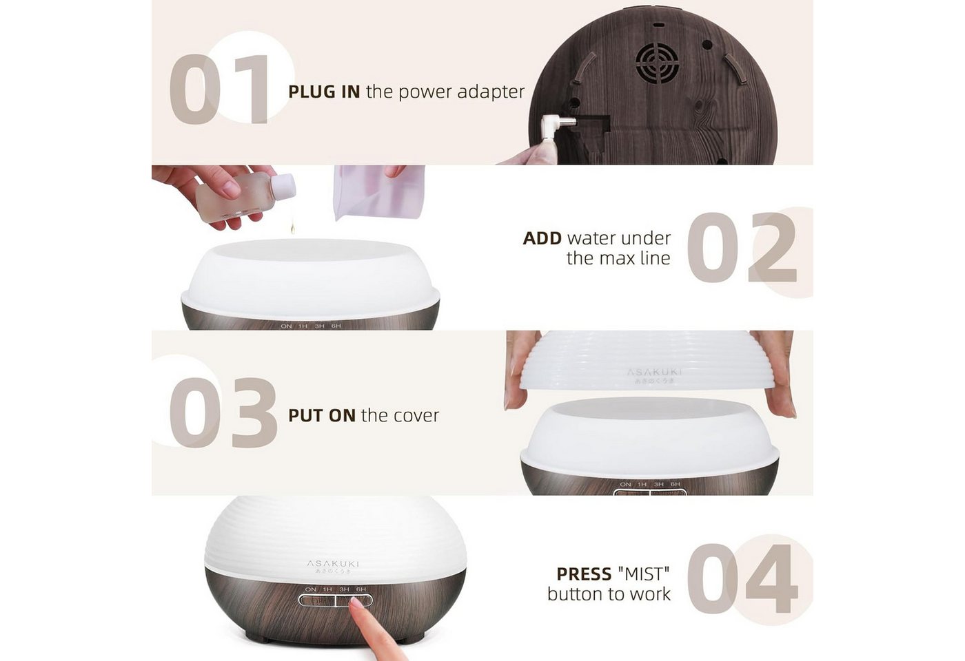 Asakuki Diffuser Spring 100-DF003, 0,3 l Wassertank Bild 2
