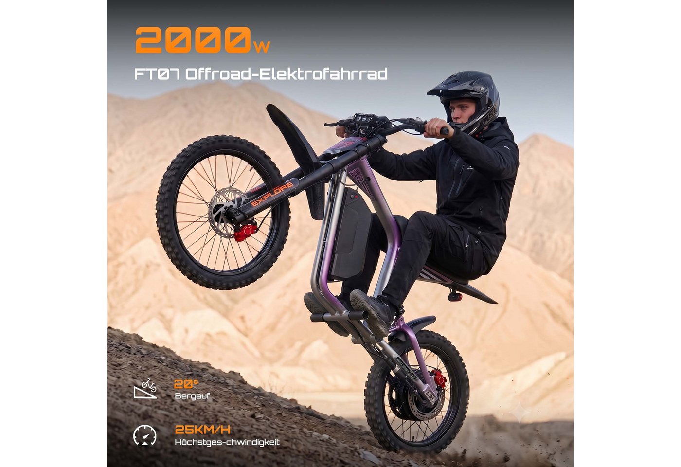 MANGOSTEEN E-Motorroller FT07 E Scooter mit Sitz Offroad Erwachsene, 2000 W 60 V 25 Ah, 68 km/h, 68 km/h, Keine Straßenzulassung: ausschließlich auf Privatgelände verwenden Bild 5