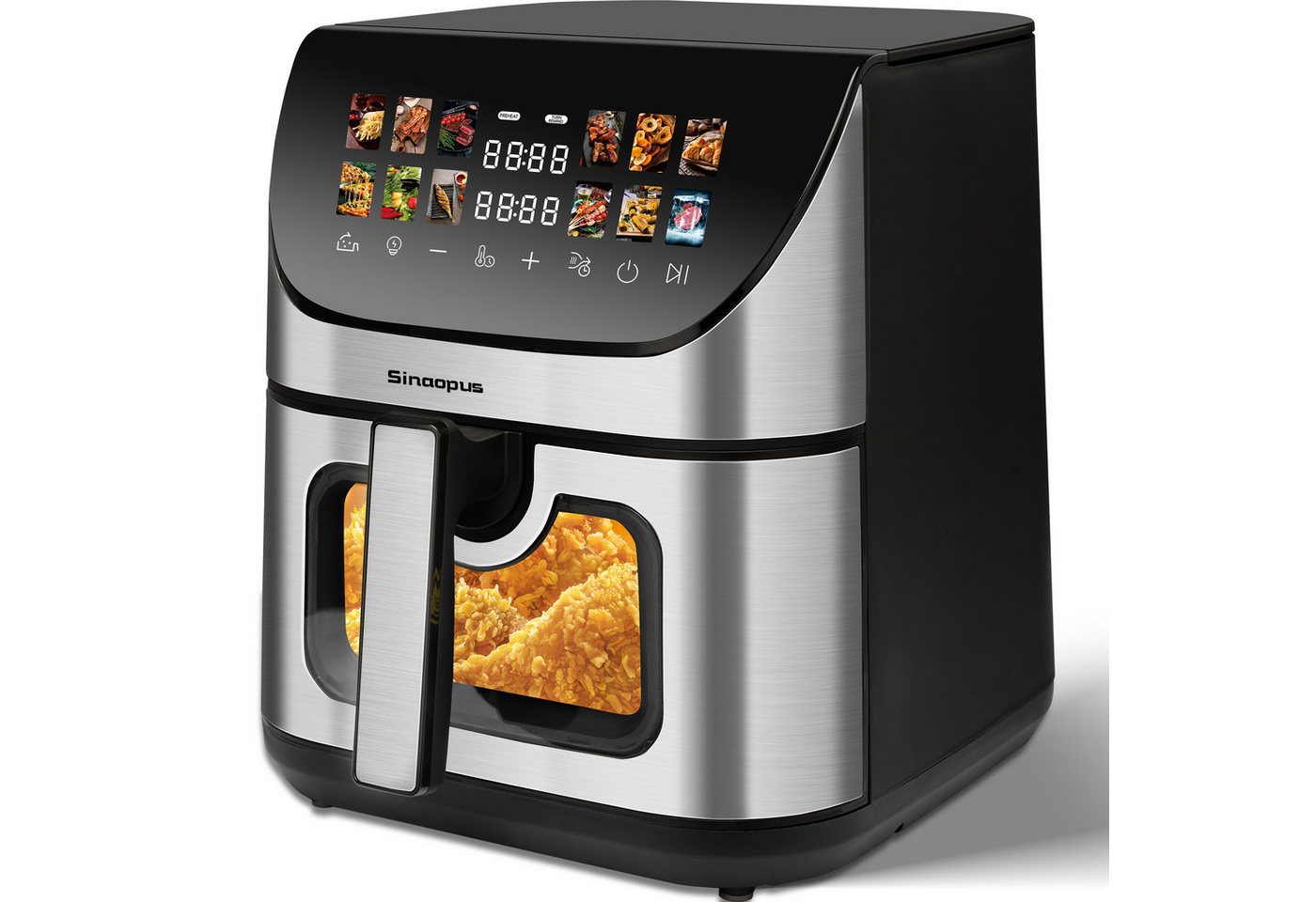 Sinaopus Heißluftfritteuse 8.5L XXL, 1800W Airfryer mit LED-Farbdisplay, Sichtfenster & 12 Programmen, 1800 W, Großer 9L Airfryer mit Touchscreen, Timer, Antihaftkorb & 80–200 °C