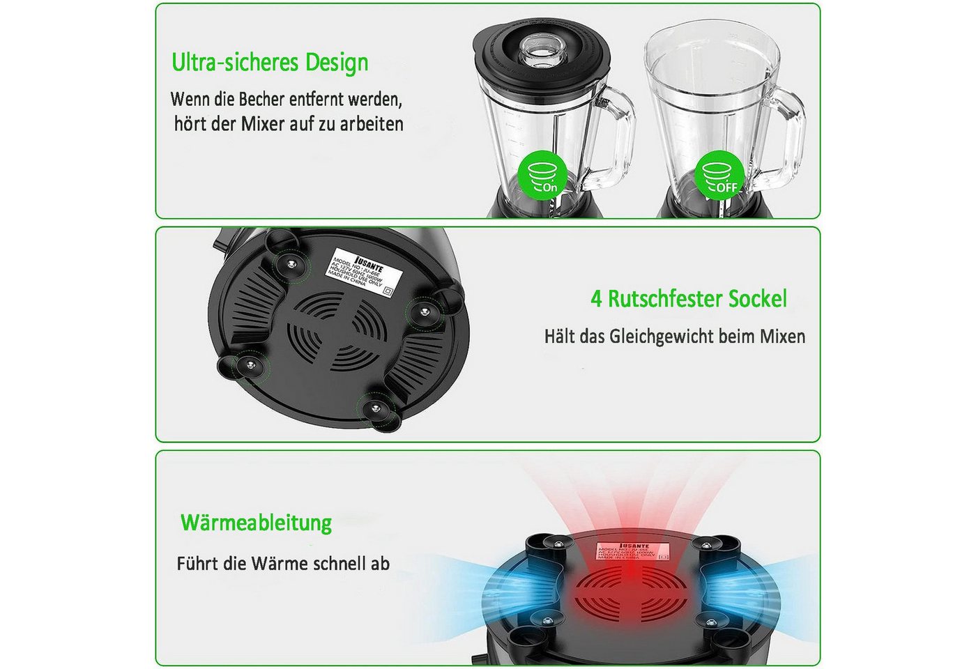 ibettertec Standmixer 3-in-1 Standmixer Mixer Smoothie Maker mit 1,5 L Mixbehälter, 600,00 W, Standmixer Hochleistungsmixer mit 6 Klingen Bild 2