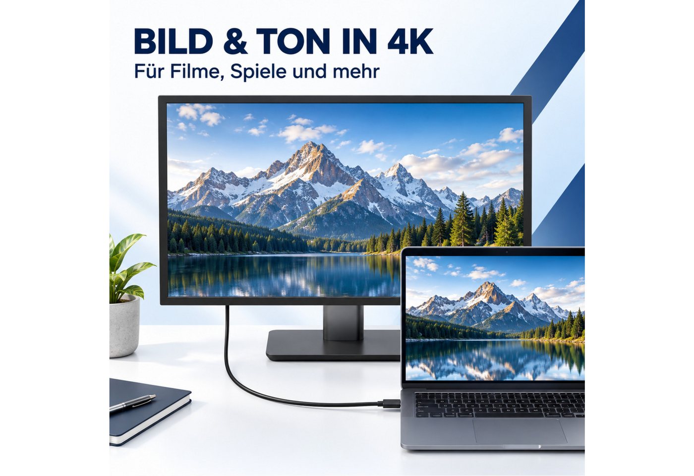 PlugUp USB-C auf HDMI Kabel 8K 60Hz 180cm – Audio & Video für Laptop, PC & TV USB-Kabel, HDMI, USB-C, (180 cm), 8K@60Hz USB-C zu HDMI Kabel 180cm Audio & Videoübertragung Bild 4