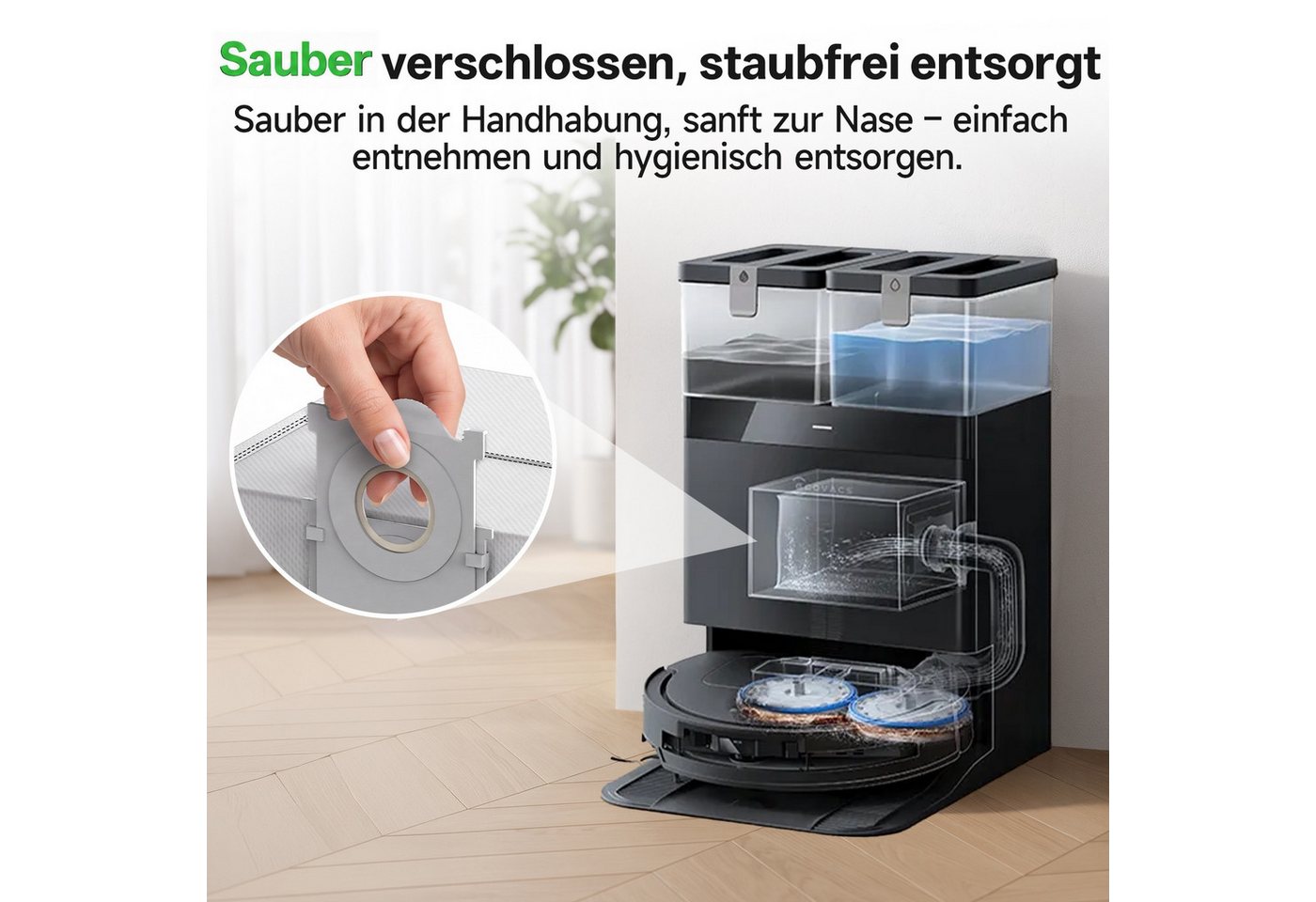 WOWDSGN Staubsaugerbeutel 12er Pack Aktivkohle Staubbeutel für Ecovacs Deebot T/X-serie, passend für Ecovacs, 3,2L große Kapazität, Staubsauger Absaugstation Ersatzbeutel Zubehör