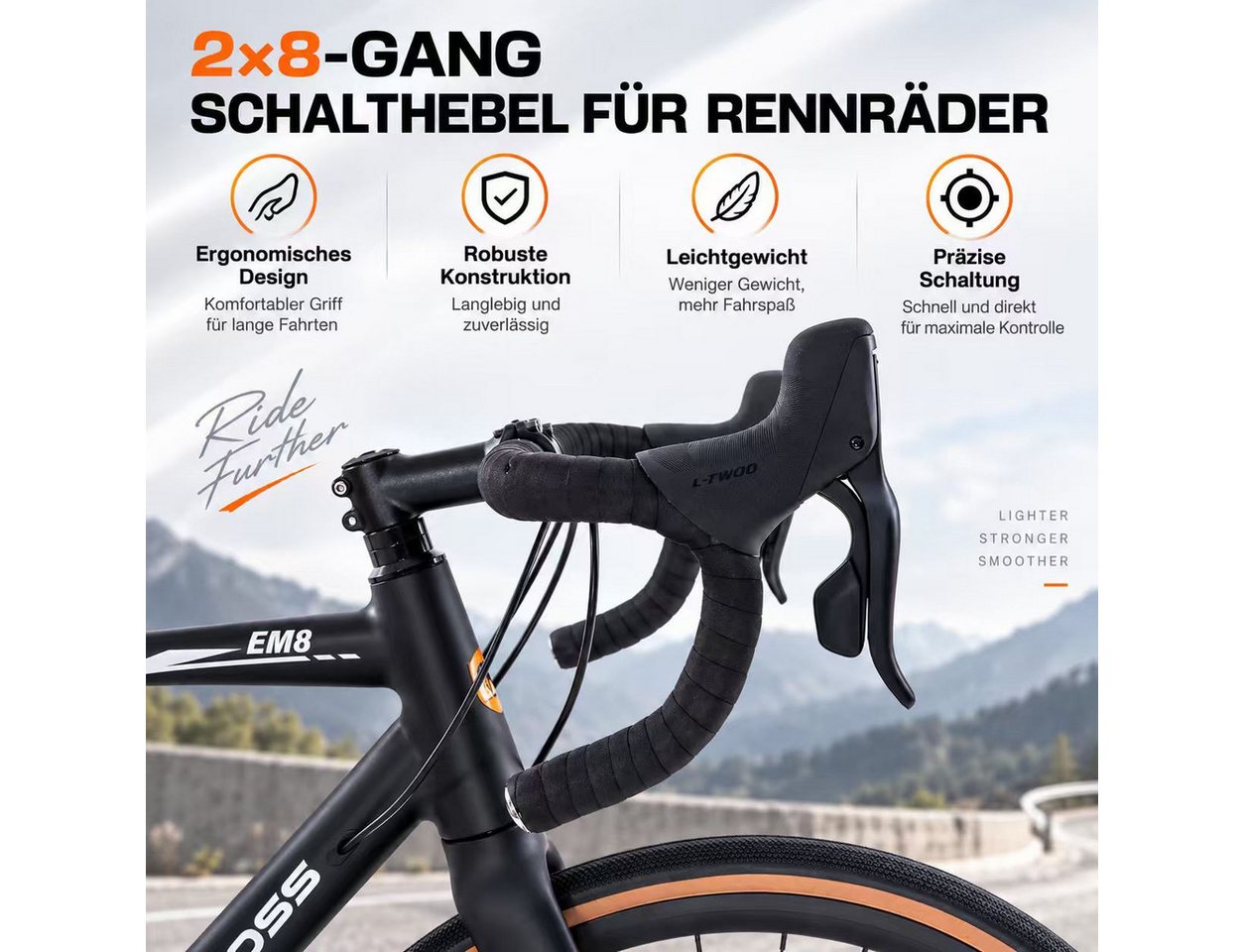 EVERCROSS TECH Rennrad EM8, 700C, Alu Gravelbike 16 Gang-Schaltung, Damen, Herren, 16 Gang, Kettenschaltung, Felgenbremse, Gewicht nur 12 kg