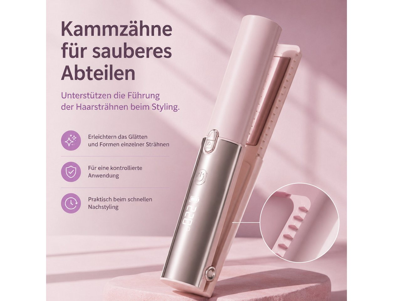 ibettertec Mini-Reiseglätteisen Kabelloser Haarglätter 2-in-1 - Glätteisen & Lockenstab, 3000mAh, Mini Tragbarer Reise Haarglätter,Akku, 3 Temperaturstufen und Schnellheizung, für alle Haartypen geeignet Bild 4
