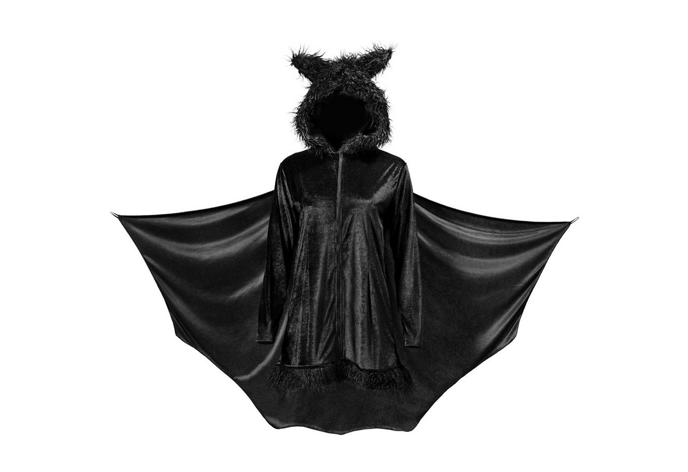 dressforfun Kostüm Fledermaus/Nachttier, Gr. S, Mit Handschlaufen und Reißverschluss, in schwarz, Schwarzes Kleid mit integrierten Fledermausflügeln