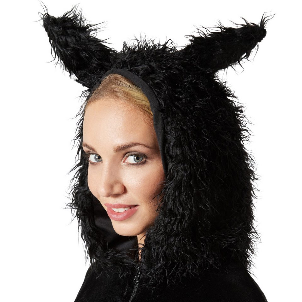 dressforfun Kostüm Fledermaus/Nachttier, Gr. S, Mit Handschlaufen und Reißverschluss, in schwarz, Schwarzes Kleid mit integrierten Fledermausflügeln Bild 2