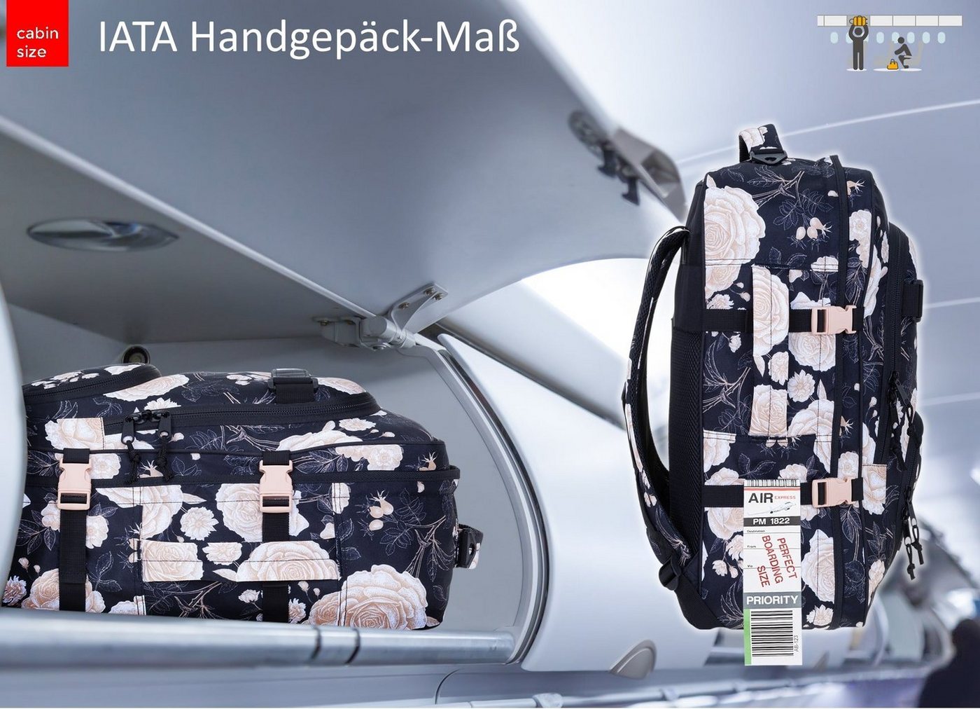 ELEPHANT Reiserucksack Fly Travel Flower Rucksack Handgepäck, Kabinengepäck Handgepäckrucksack Daypack Damen groß Bild 3
