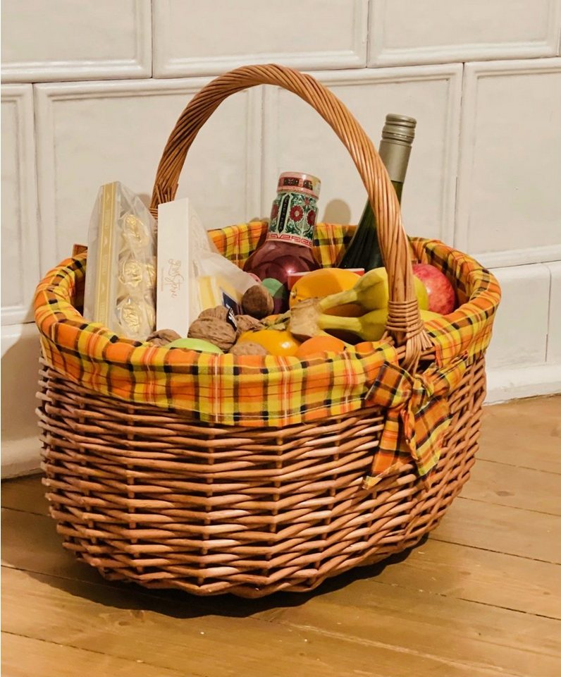 Dekoleidenschaft Einkaufskorb "Karo" aus Weide, großer Bügelkorb, Weidenkorb, Picknickkorb, mit karierter Textileinlage in 2 Varianten, Autokorb, Tragekorb Bild 2