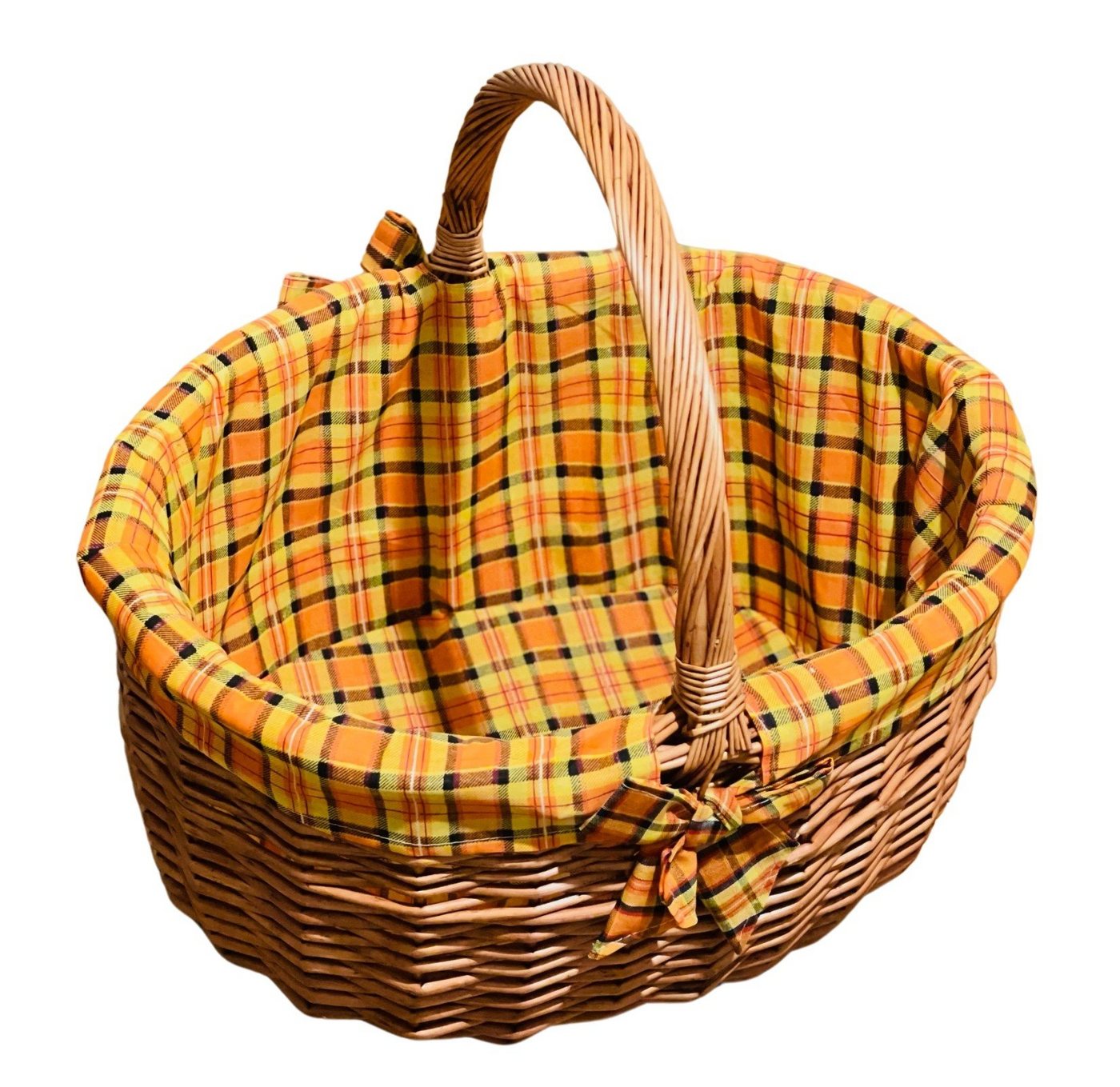 Dekoleidenschaft Einkaufskorb "Karo" aus Weide, großer Bügelkorb, Weidenkorb, Picknickkorb, mit karierter Textileinlage in 2 Varianten, Autokorb, Tragekorb Bild 3