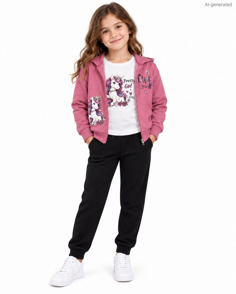 Girls Fashion Sweatanzug 3-teiliges Set mit Kapuzenjacke, Langarmshirt & Jogginghose MF258 (Set, Kapuzenjacke, Langarmshirt & Jogginghose)