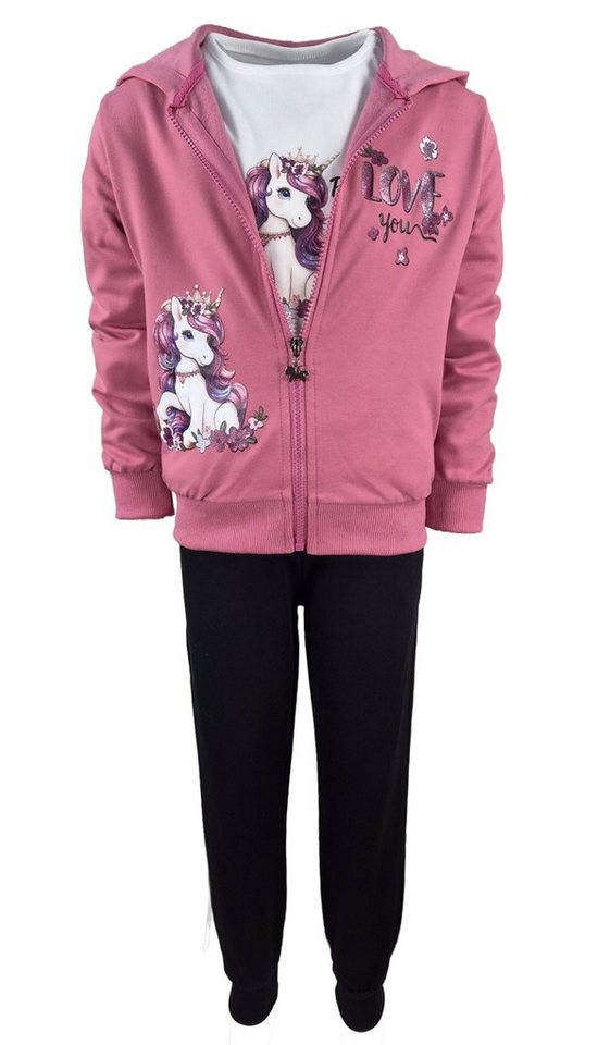 Girls Fashion Sweatanzug 3-teiliges Set mit Kapuzenjacke, Langarmshirt & Jogginghose MF258 (Set, Kapuzenjacke, Langarmshirt & Jogginghose) Bild 2