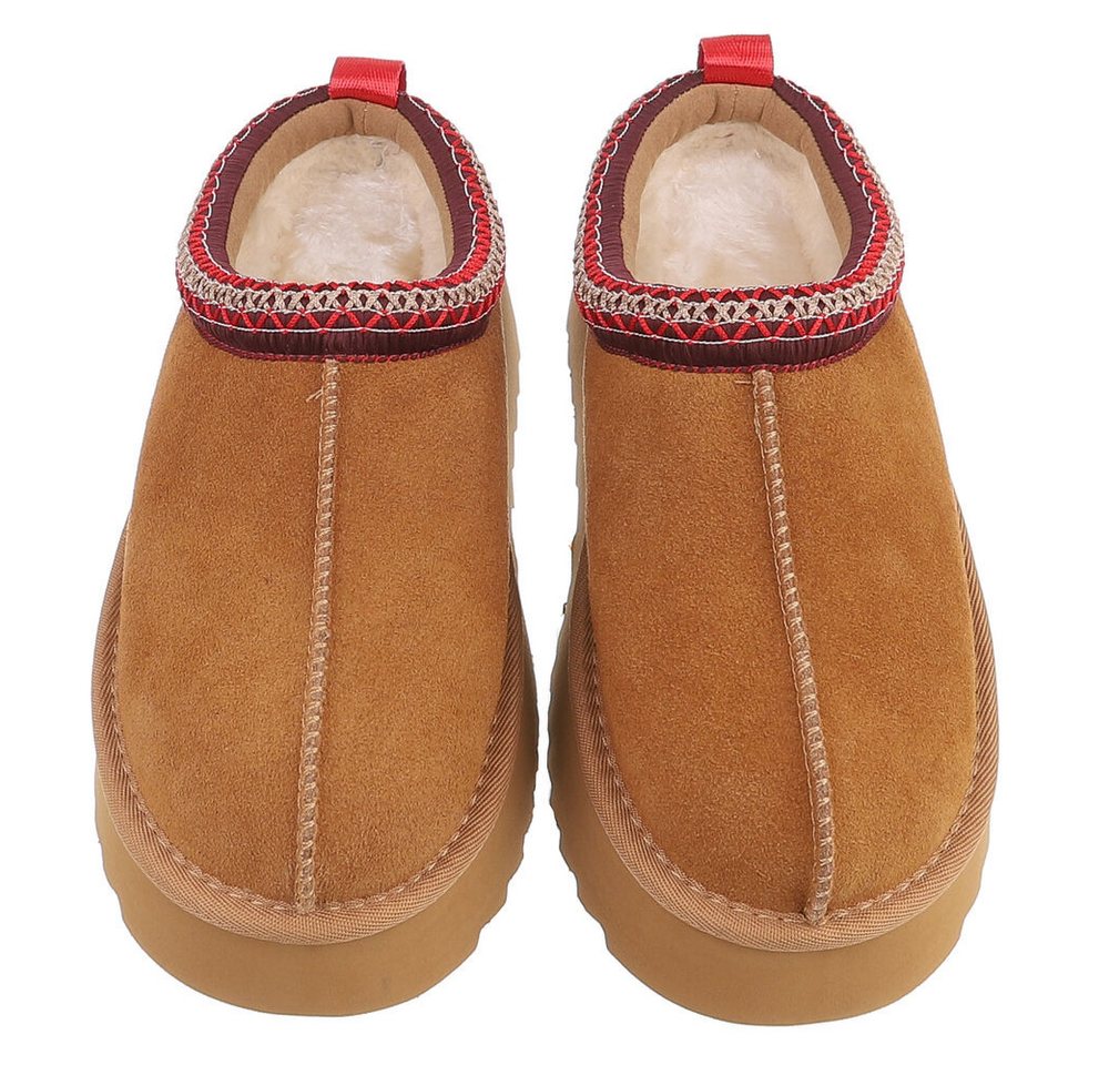 Ital-Design Echtleder Damen Slip-on Plateau Clog mit Profilsohle Snowboots (92392430) Flach Stiefeletten in Camel Bild 4