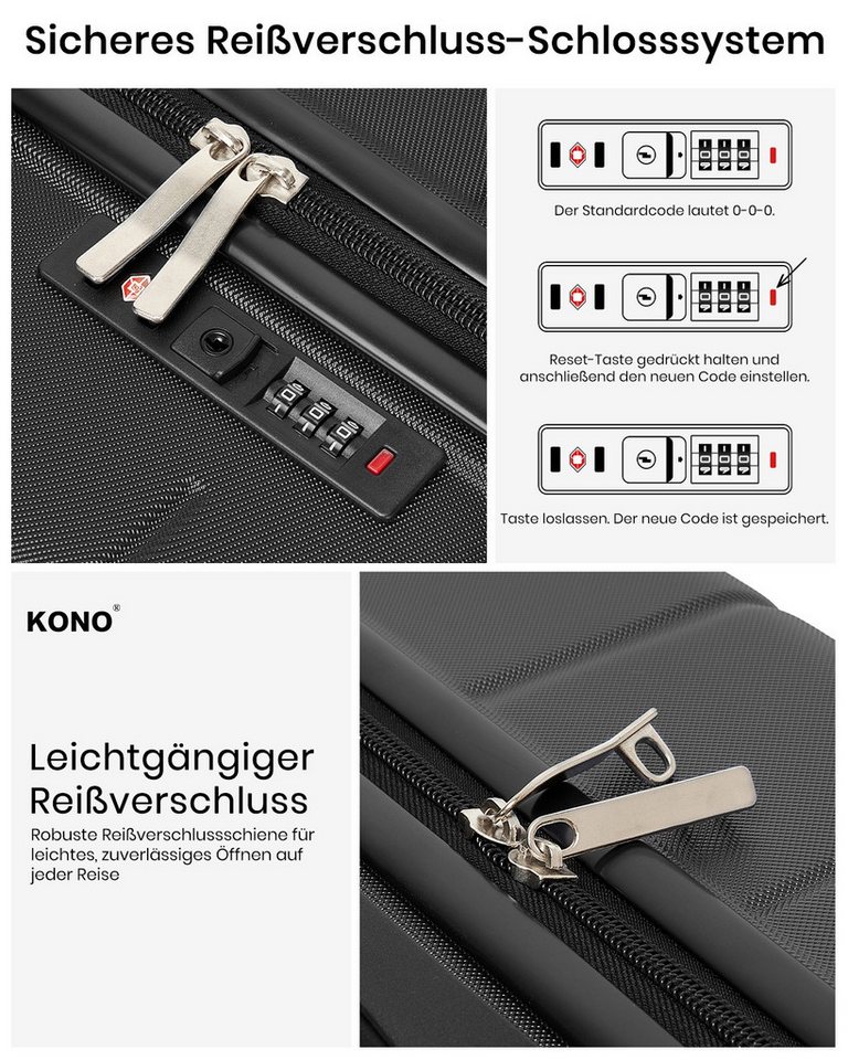 KONO Hartschalen-Trolley, ABS+PC, 4 Doppelrollen, TSA‑Zahlenschloss geeignet für Ryanair Bild 3