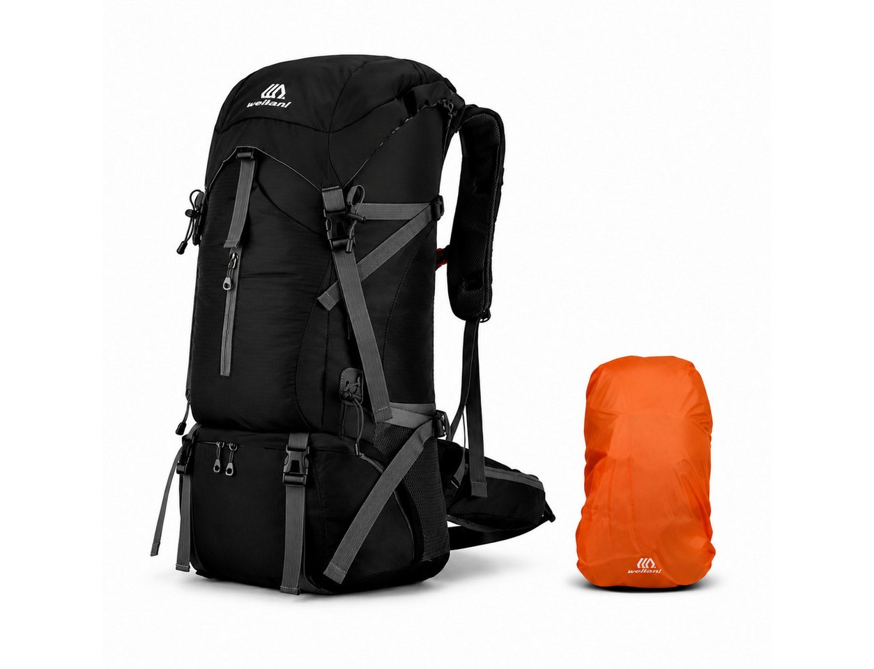 Fyrove Tourenrucksack Wanderrucksack 70L mit Regenhülle, Schuhfach & Hüftgur, 70 L, Schuhfach, atmungsaktiver Rücken, Regenhülle, Hüftgurt