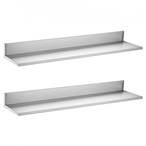 VEVOR 2 x Wandregal 218 x 914 mm Edelstahl Schwebendes Regal 30 kg Tragkraft für Großküchen, Private Küchen, Bars & Garagen mit L-Förmigem Metallgestell, Glatter Oberfläche, Montagematerial & Stauraum