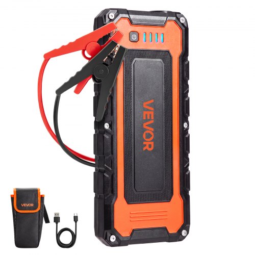 VEVOR Auto Starthilfe Powerbank 5000 A Spitzenleistung 12 V Tragbar Schwarz für Benzinmotoren bis 9 L / Dieselmotoren bis 8,0 L, 3-Modus-LED-Notfalltaschenlampe, USB-Ausgang, Gehäuse aus ABS & PC