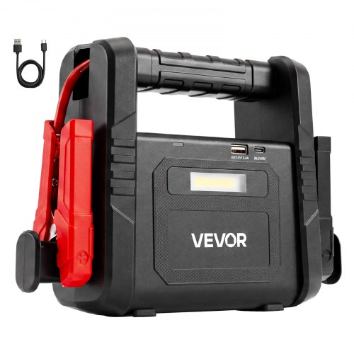 VEVOR Starthilfe Powerbank 6000 A Spitzenleistung 12 V Tragbar Schwarz Starthilfegerät für Benzin- und Dieselfahrzeuge bis 10 L, 3-Modus-LED-Notfalltaschenlampe, USB-Ausgang, Gehäuse aus ABS & PC