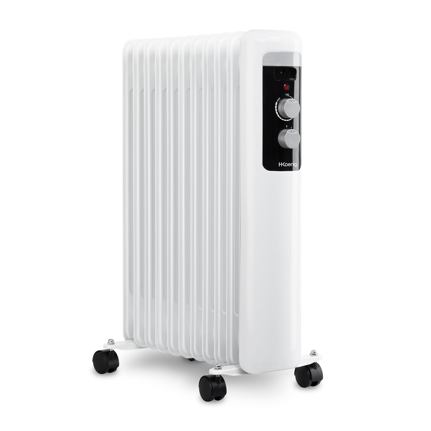 H.Koenig WARM110 Ölradiator, 3 Stufen, elektrisch, geringer Energieverbrauch, automatische Abschaltung, einstellbarer Thermostat, mobil, weiß, 2500W