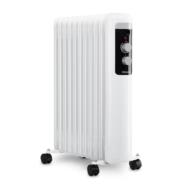 H.Koenig WARM110 Ölradiator, 3 Stufen, elektrisch, geringer Energieverbrauch, automatische Abschaltung, einstellbarer Thermostat, mobil, weiß, 2500W