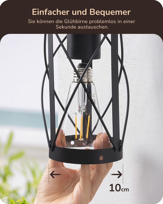 Edishine Wandleuchte Außen/innen, Wandlampe Mit Aluminiumrahmen Und E27-fassung, Ip44 Wasserdicht, Retro Wandbeleuchtung Für Café, Bar, Terrasse Und Hof, Ohne Leuchtmittel, Schwarz