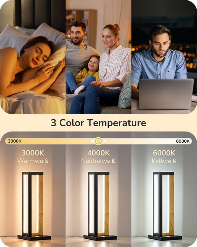 Edishine Nachttischlampe Touch Dimmbar, Metall & Holz Design, Moderne Tischlampe Mit 3 Farbtemperaturen Und Memory-funktion, Ideal Für Wohnzimmer, Schlafzimmer & Als Geschenk, 35 cm