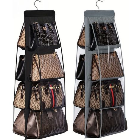 Ledander 2er-set Hänge-handtaschen-organizer Für Den Kleiderschrank, 8 Fächer, Staubbeutel Für Damenhandtaschen (schwarz Und Grau), 110 X 34 Cm