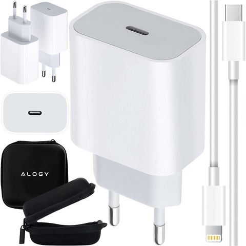 Alogy Schnellladegerät Mit Usb-c Pd (20 W) + 1 M Lightning-kabel (weiß) + Schutzhülle