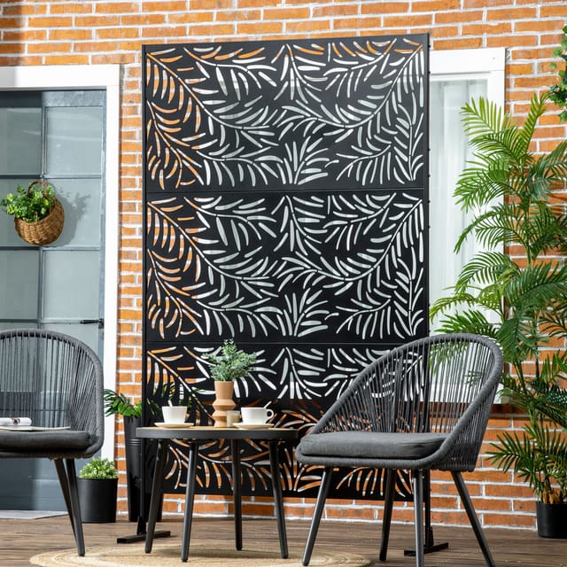 Outsunny Sichtschutzwand, Wetterbeständig, Stahl, 122 Cm X 45 Cm X 198 Cm, Schwarz